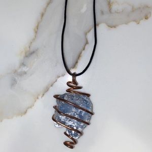 Blue calcite crystal with copper necklace